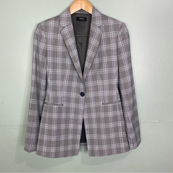 Theory Power Jacket 2 Maple Check Plaid Blue Gray Black Sz 2 - Picture 1 of 8
